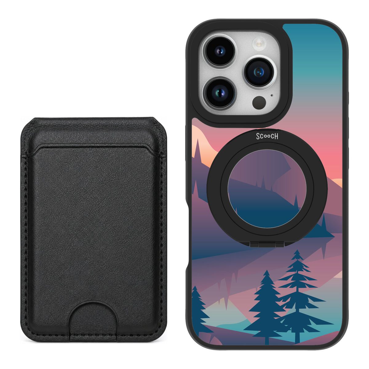 Scooch MagCase Mountain Range for iPhone 16 Pro — Black MagWallet Bundle