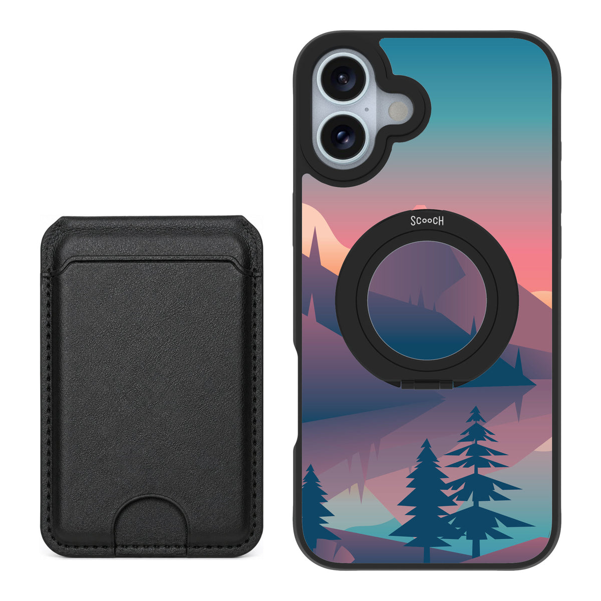 Scooch MagCase Mountain Range for iPhone 16 Plus — Black MagWallet Bundle