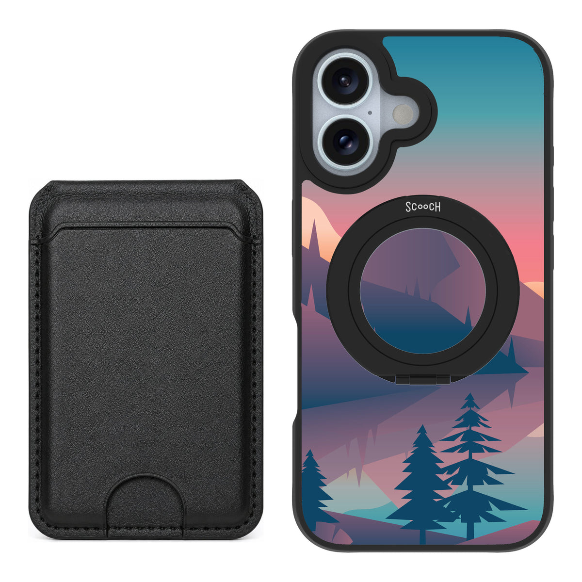 Scooch MagCase Mountain Range for iPhone 16 — Black MagWallet Bundle