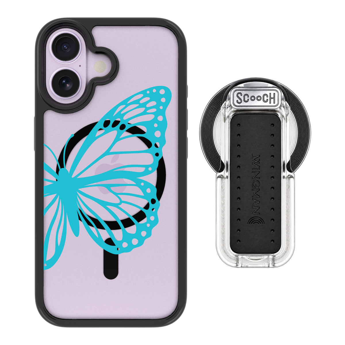 Scooch MagCase Azure Butterfly for iPhone 17 — MagSafe Wingback Bundle - Clear
