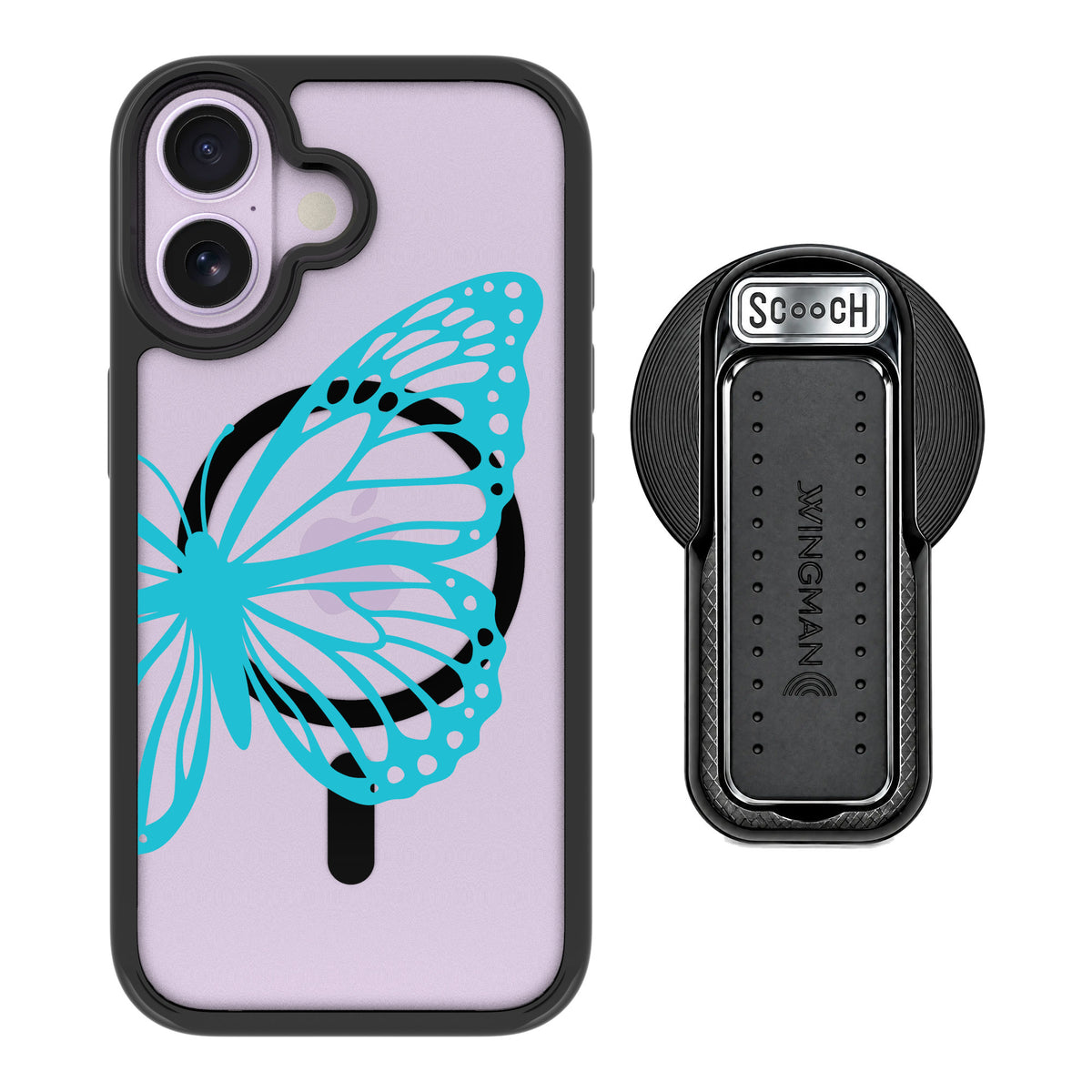 Scooch MagCase Azure Butterfly for iPhone 17 — MagSafe Wingback Bundle - Black