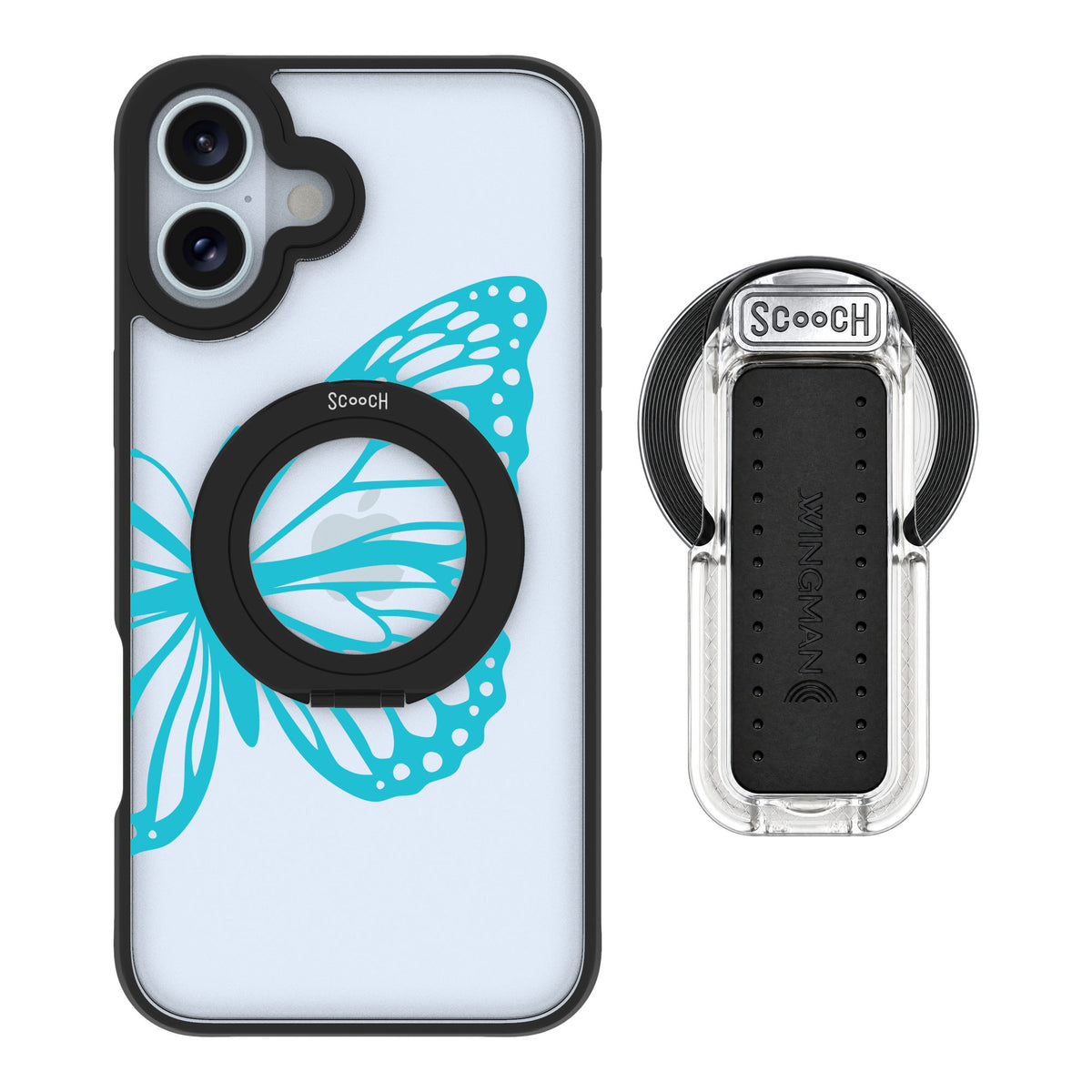 Scooch MagCase Azure Butterfly for iPhone 16 Plus — MagSafe Wingback Bundle - Clear