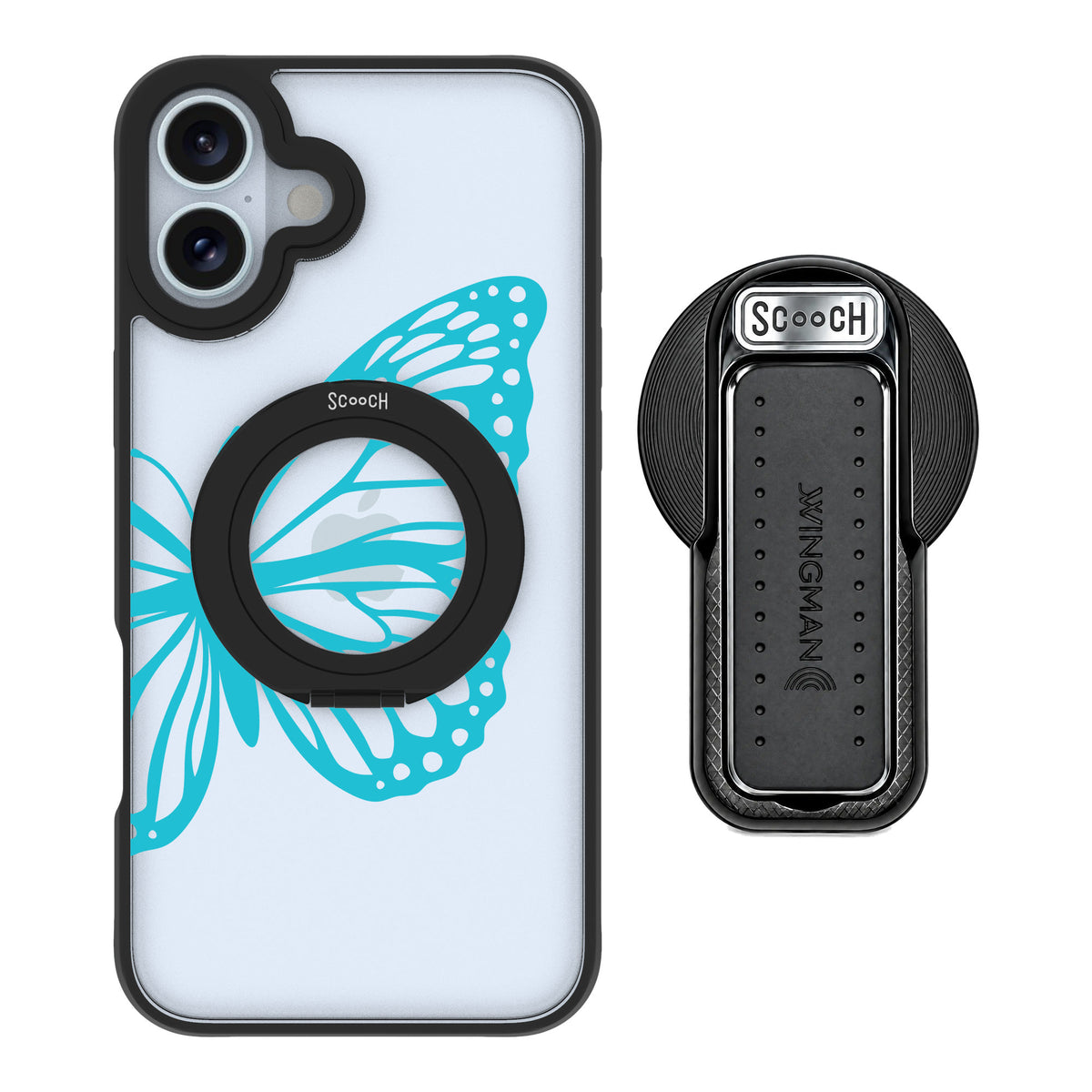 Scooch MagCase Azure Butterfly for iPhone 16 Plus — MagSafe Wingback Bundle - Black