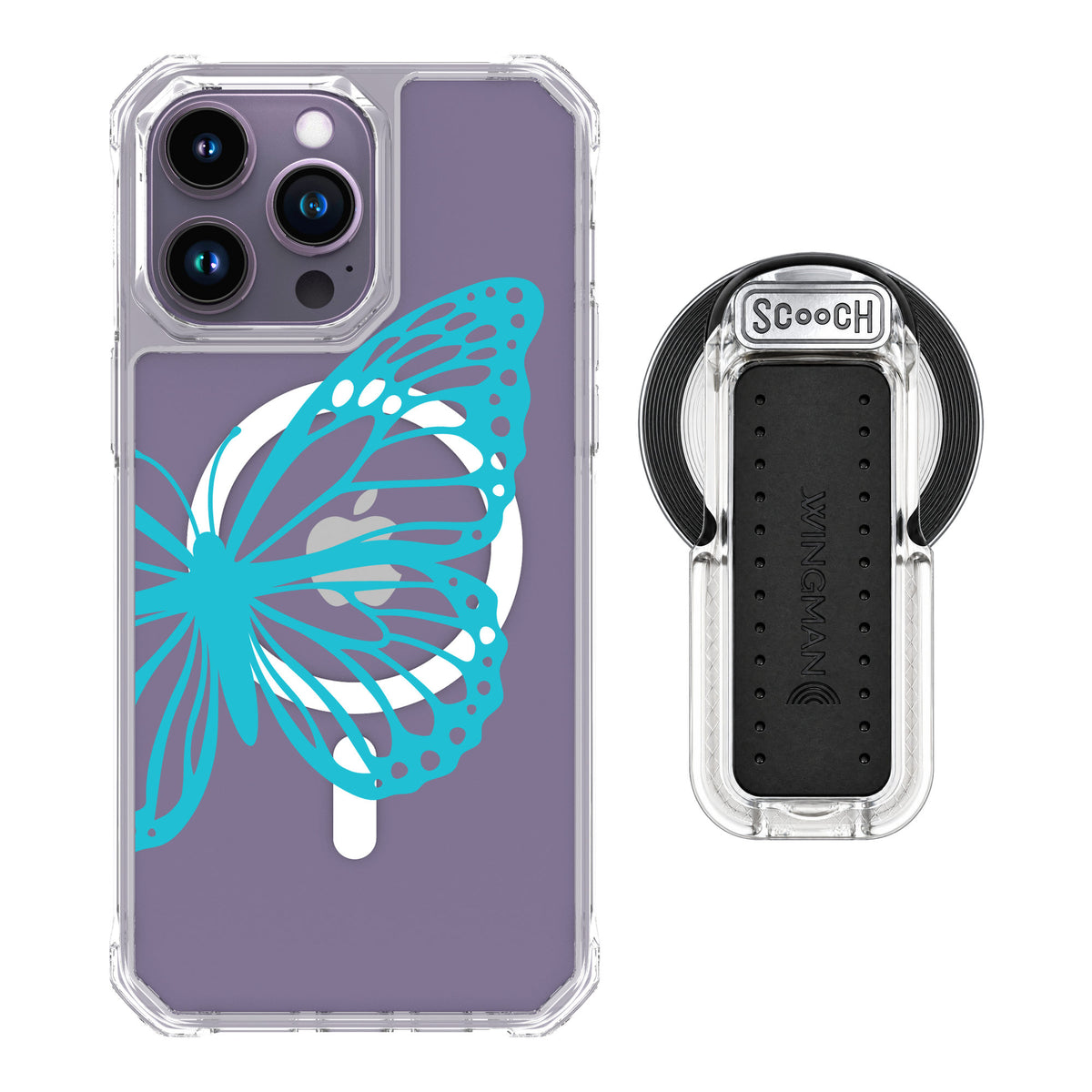 Scooch MagCase Azure Butterfly for iPhone 14 Pro Max — MagSafe Wingback Bundle - Clear
