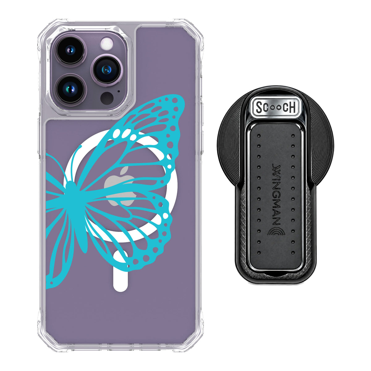 Scooch MagCase Azure Butterfly for iPhone 14 Pro Max — MagSafe Wingback Bundle - Black