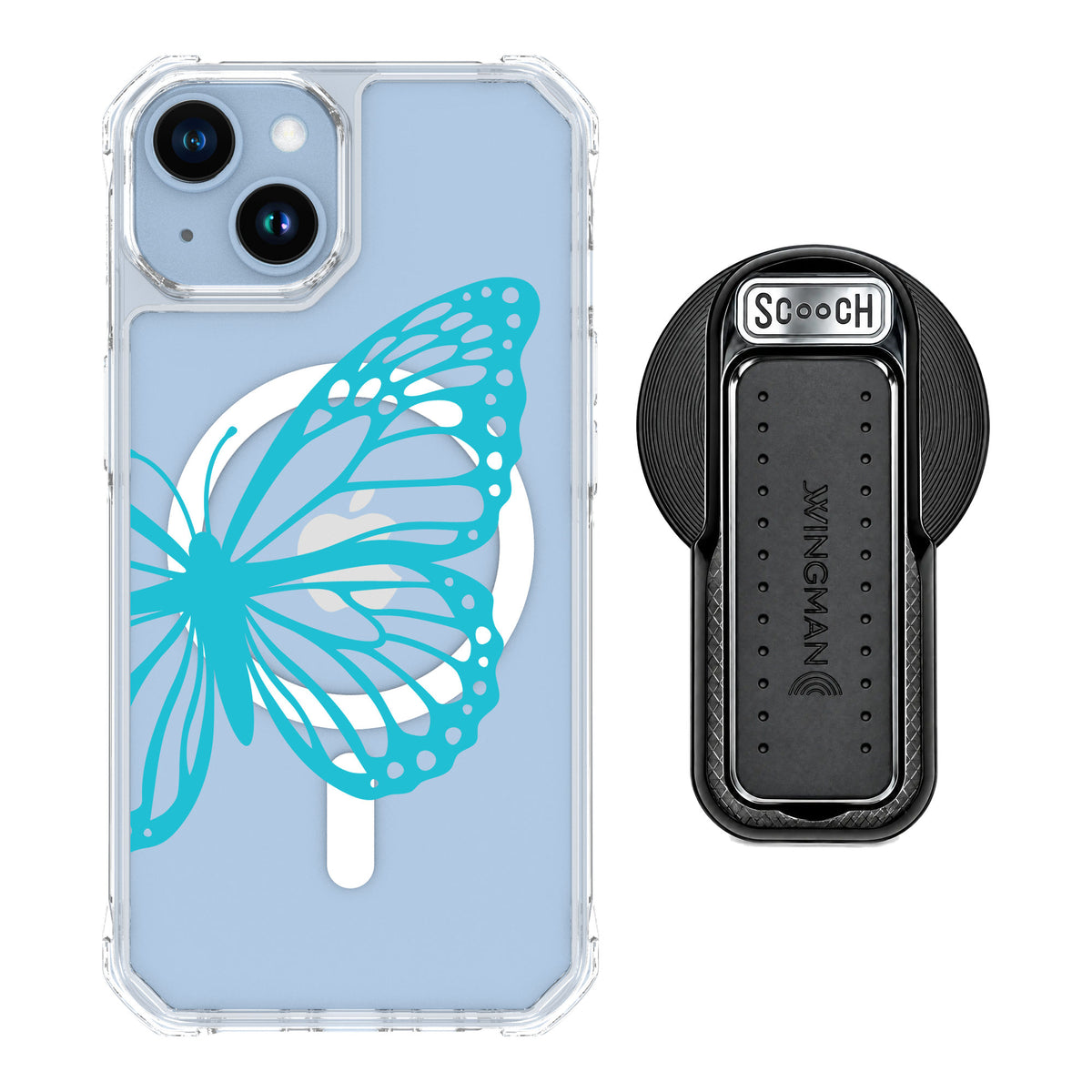 Scooch MagCase Azure Butterfly for iPhone 14 — MagSafe Wingback Bundle - Black