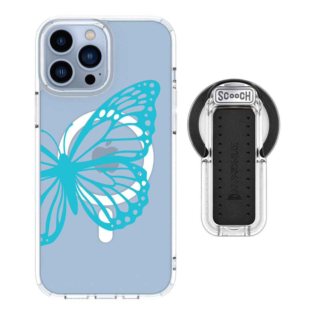 Scooch MagCase Azure Butterfly for iPhone 13 Pro Max — MagSafe Wingback Bundle - Clear