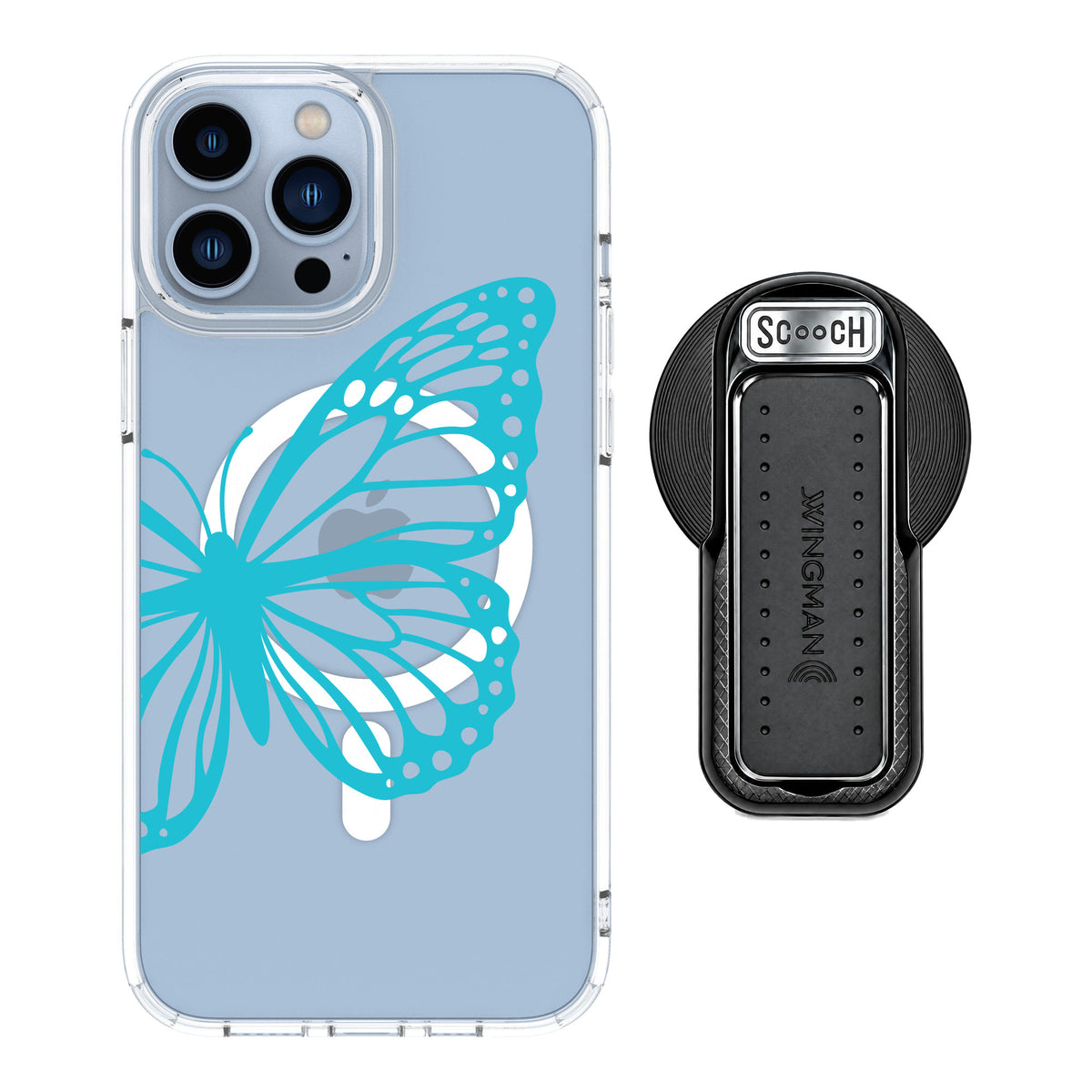 Scooch MagCase Azure Butterfly for iPhone 13 Pro Max — MagSafe Wingback Bundle - Black