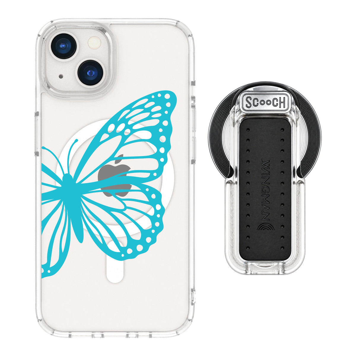 Scooch MagCase Azure Butterfly for iPhone 13 — MagSafe Wingback Bundle - Clear