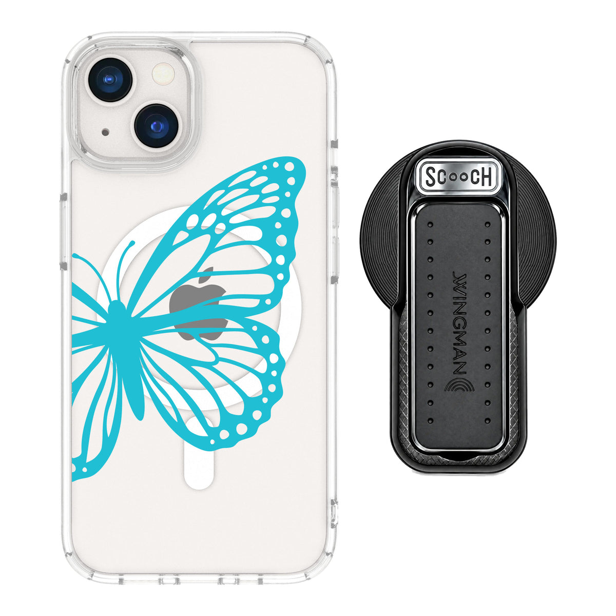 Scooch MagCase Azure Butterfly for iPhone 13 — MagSafe Wingback Bundle - Black