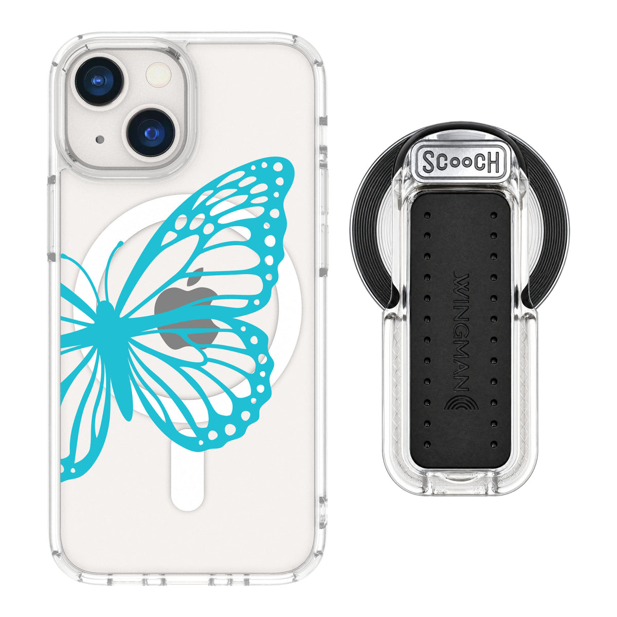 Scooch MagCase Azure Butterfly for iPhone 13 mini — MagSafe Wingback Bundle - Clear