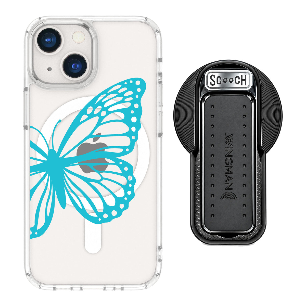 Scooch MagCase Azure Butterfly for iPhone 13 mini — MagSafe Wingback Bundle - Black