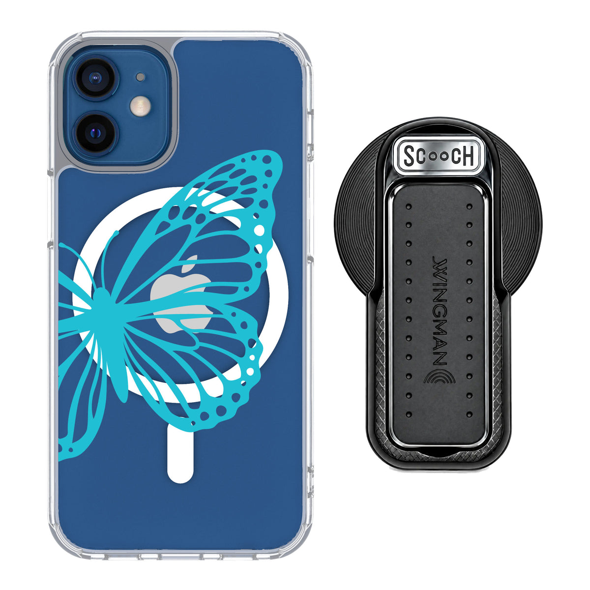 Scooch MagCase Azure Butterfly for iPhone 12 mini — MagSafe Wingback Bundle - Black