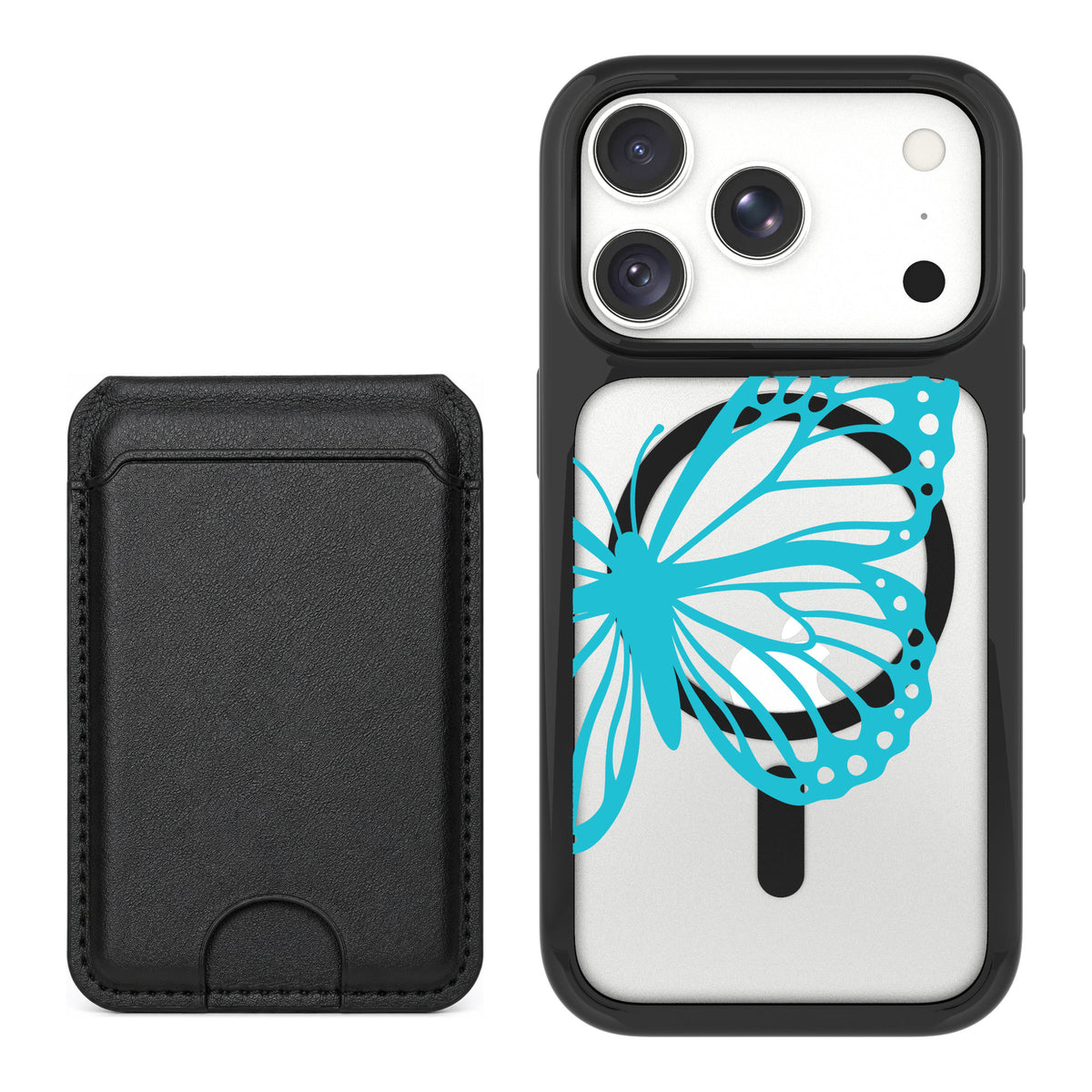 Scooch MagCase Azure Butterfly for iPhone 18 Pro Max — Black MagWallet Bundle