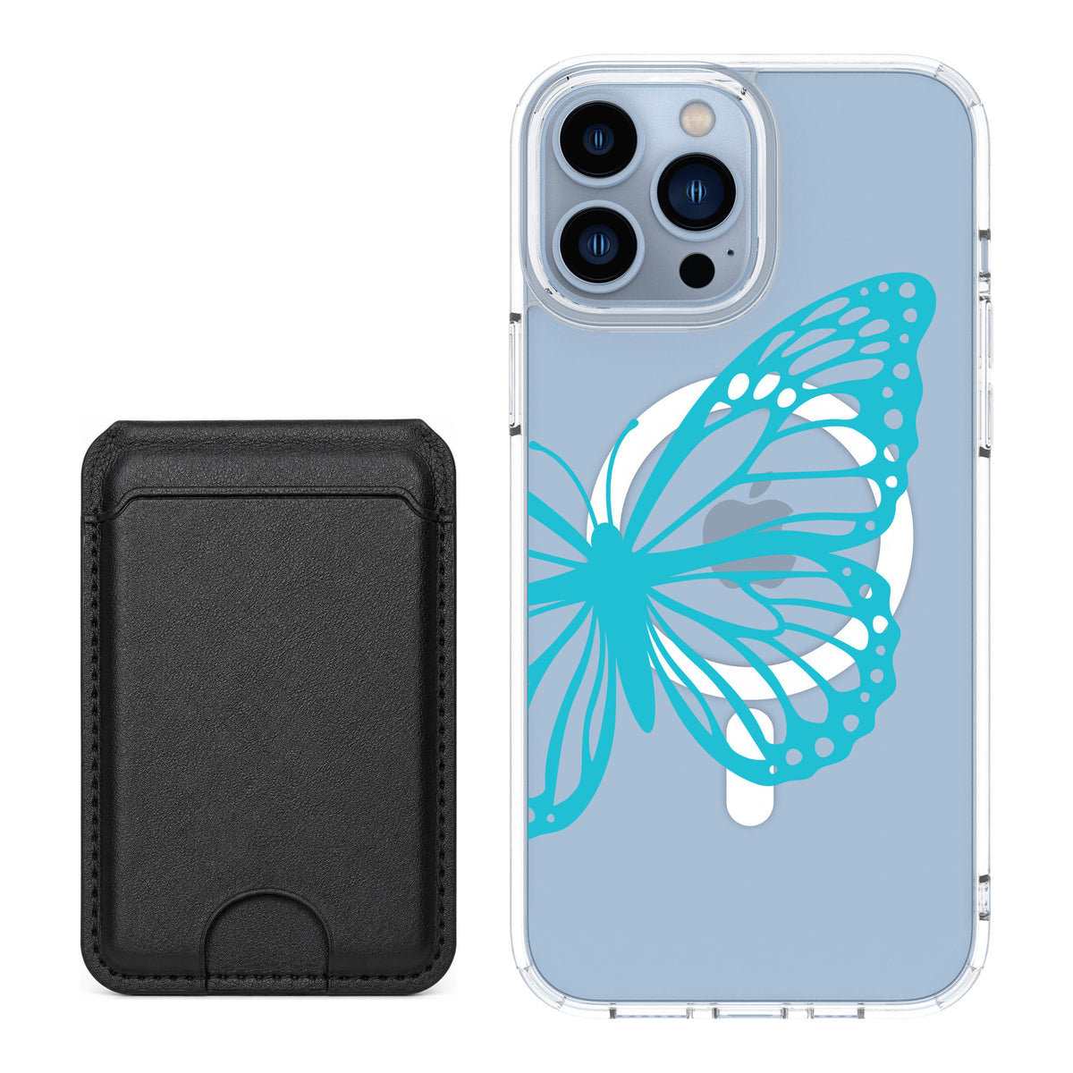 Scooch MagCase Azure Butterfly for iPhone 13 Pro Max — Black MagWallet Bundle