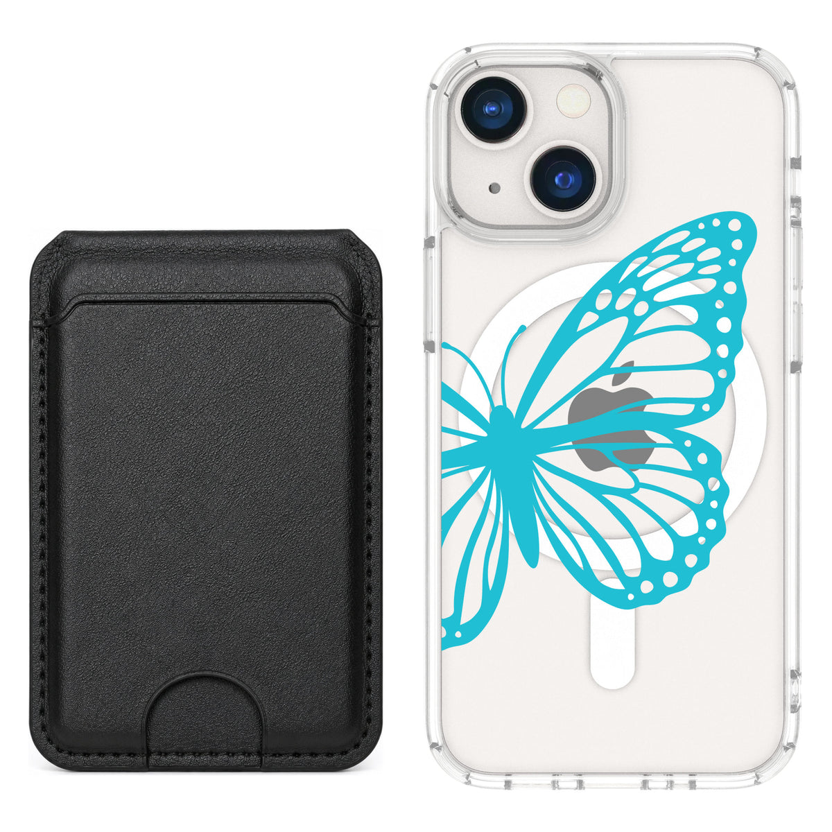 Scooch MagCase Azure Butterfly for iPhone 13 mini — Black MagWallet Bundle