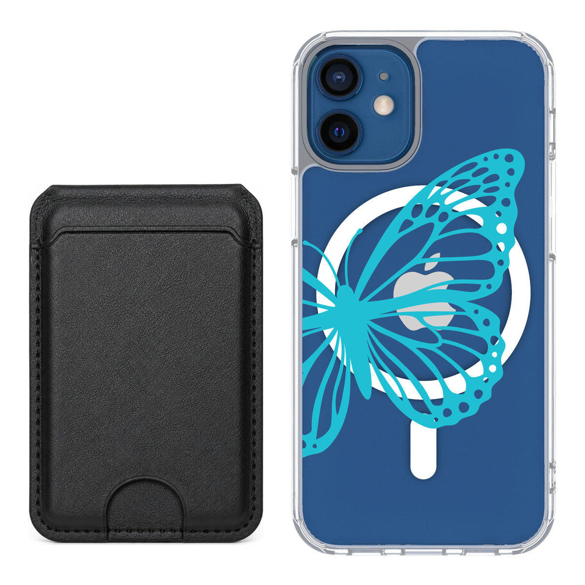 Scooch MagCase Azure Butterfly for iPhone 12 mini — Black MagWallet Bundle