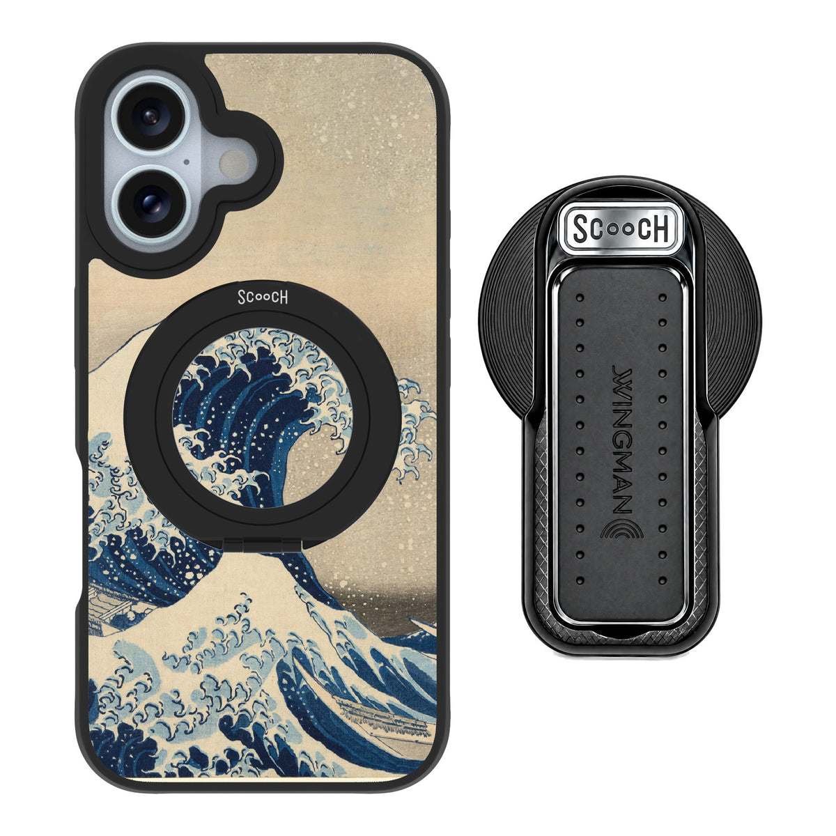 Scooch MagCase Great Wave for iPhone 16 — MagSafe Wingback Bundle - Black