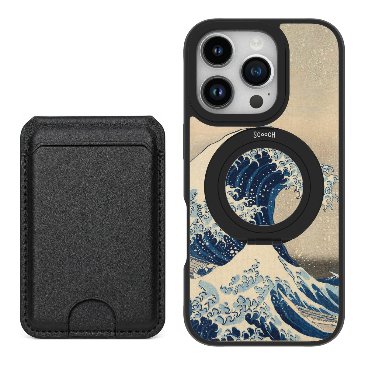 Scooch MagCase Great Wave for iPhone 16 Pro — Black MagWallet Bundle