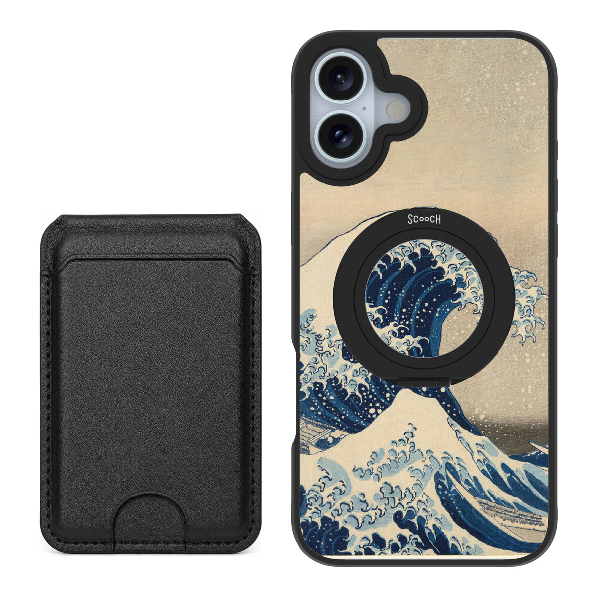 Scooch MagCase Great Wave for iPhone 16 Plus — Black MagWallet Bundle