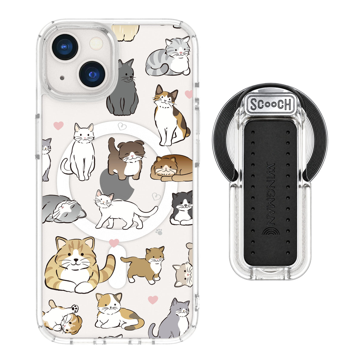 Scooch MagCase Cat Party for iPhone 13 — MagSafe Wingback Bundle - Clear