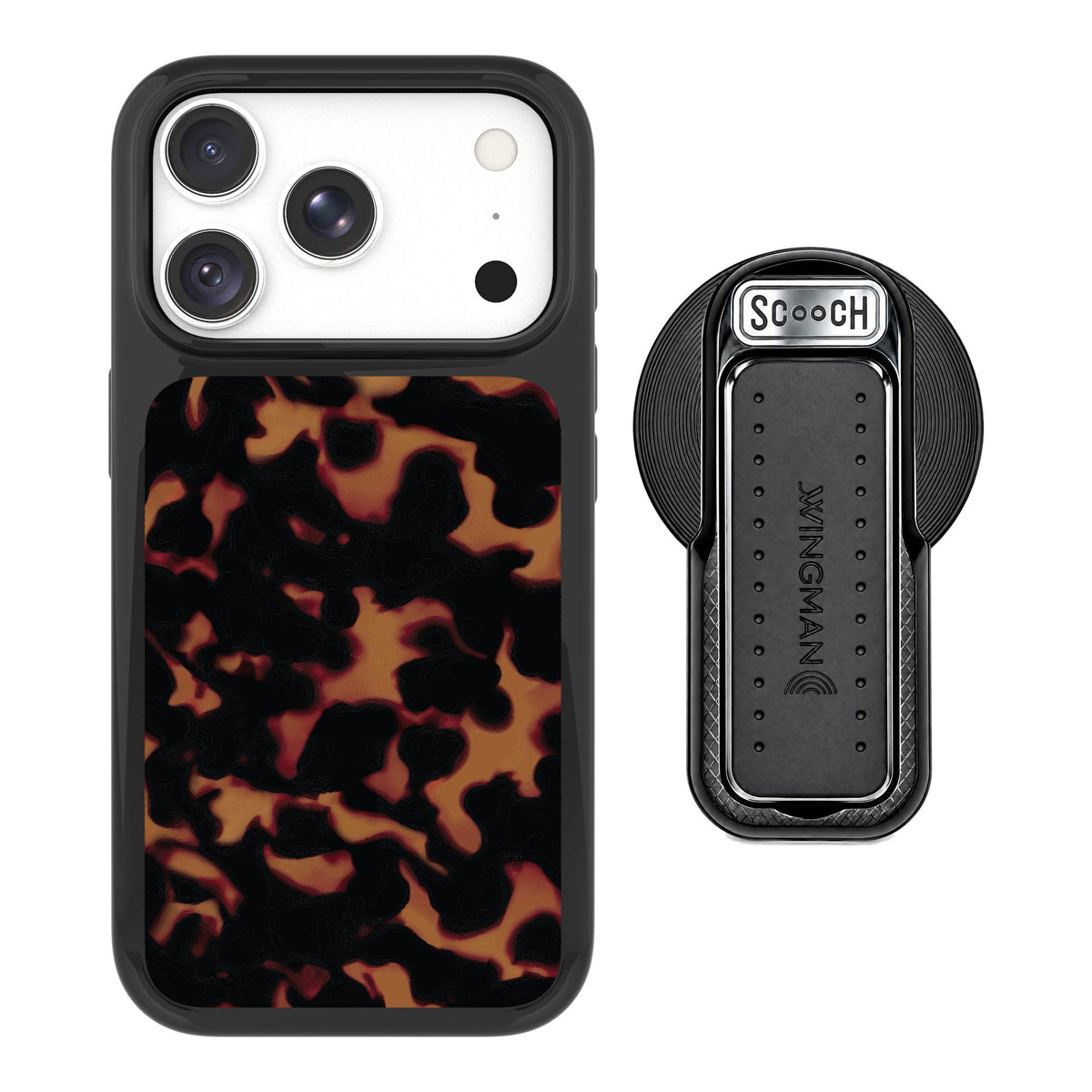 Scooch MagCase Tortoise Shell for iPhone 18 Pro Max — MagSafe Wingback Bundle - Black