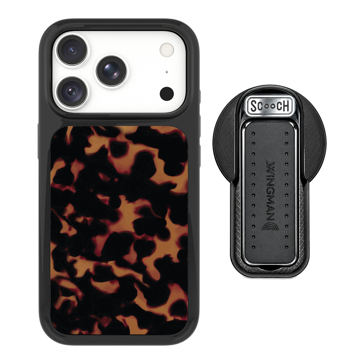 Scooch MagCase Tortoise Shell for iPhone 18 Pro — MagSafe Wingback Bundle - Black