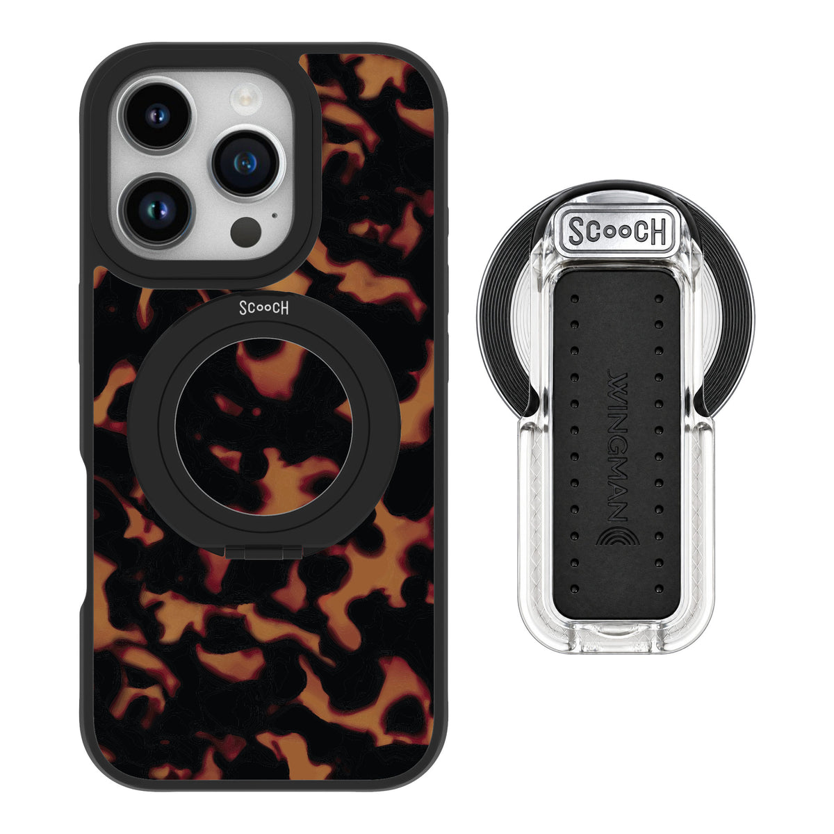 Scooch MagCase Tortoise Shell for iPhone 16 Pro — MagSafe Wingback Bundle - Clear