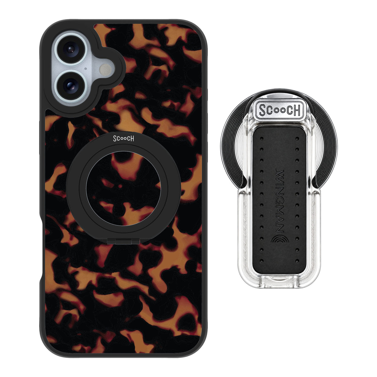 Scooch MagCase Tortoise Shell for iPhone 16 Plus — MagSafe Wingback Bundle - Clear