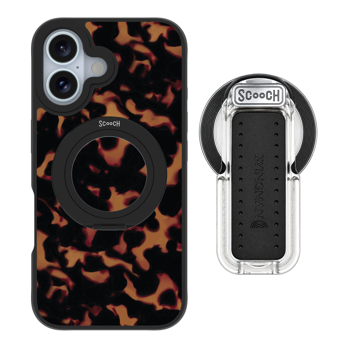 Scooch MagCase Tortoise Shell for iPhone 16 — MagSafe Wingback Bundle - Clear