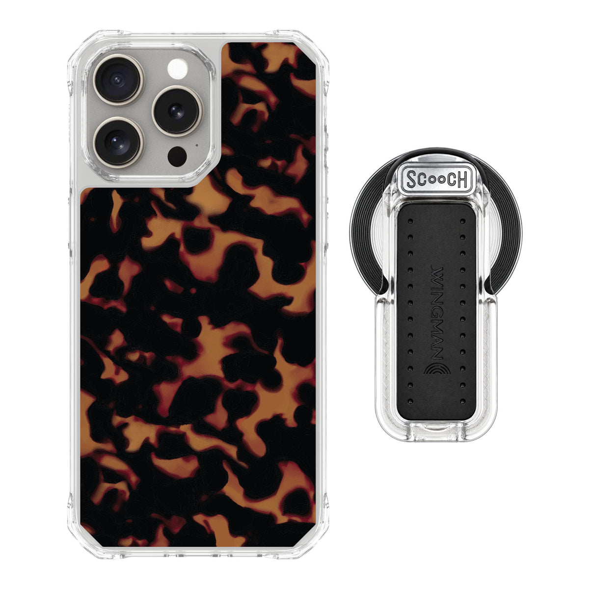 Scooch MagCase Tortoise Shell for iPhone 15 Pro Max — MagSafe Wingback Bundle - Clear