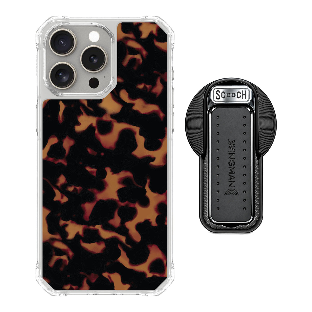 Scooch MagCase Tortoise Shell for iPhone 15 Pro Max — MagSafe Wingback Bundle - Black