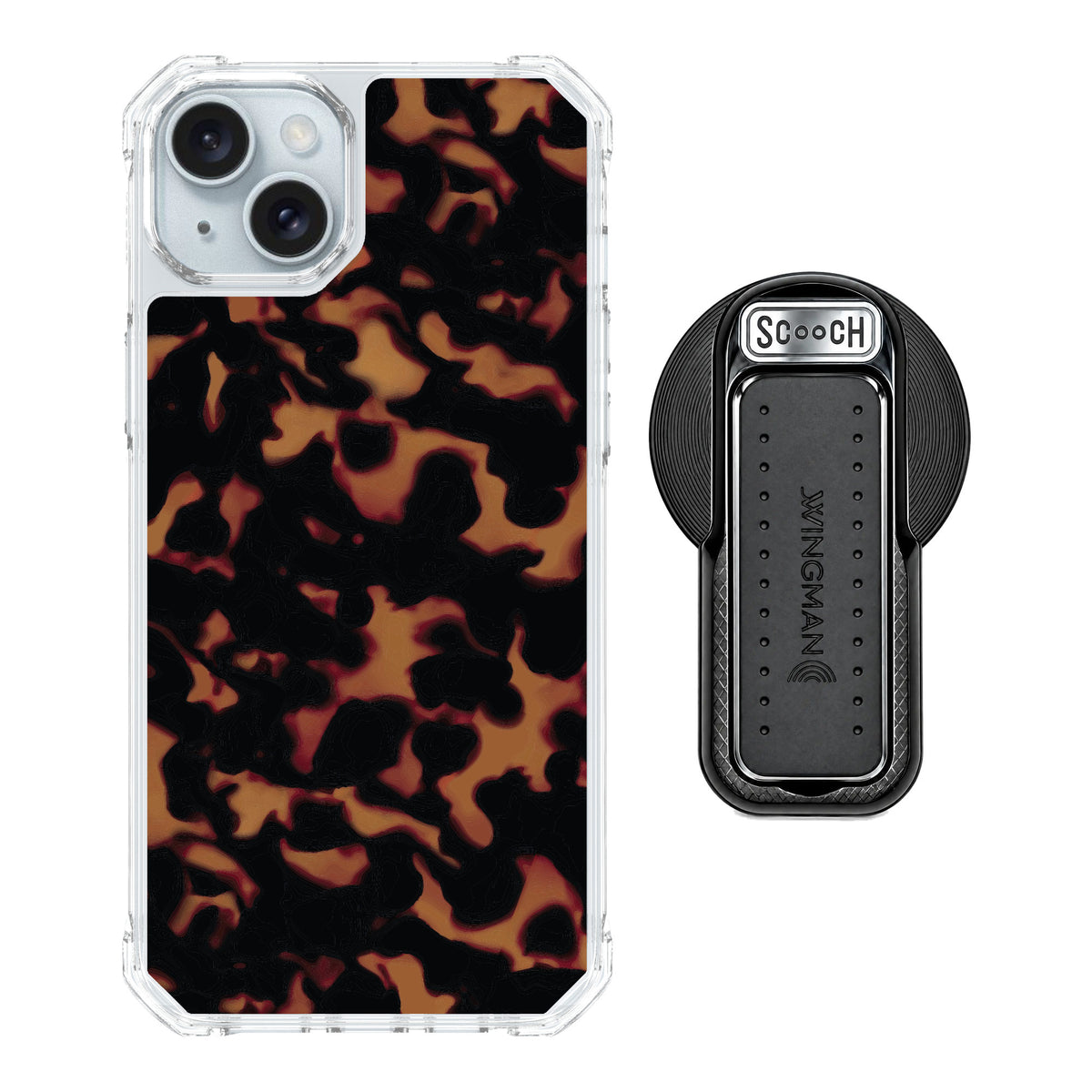 Scooch MagCase Tortoise Shell for iPhone 14 Plus — MagSafe Wingback Bundle - Black