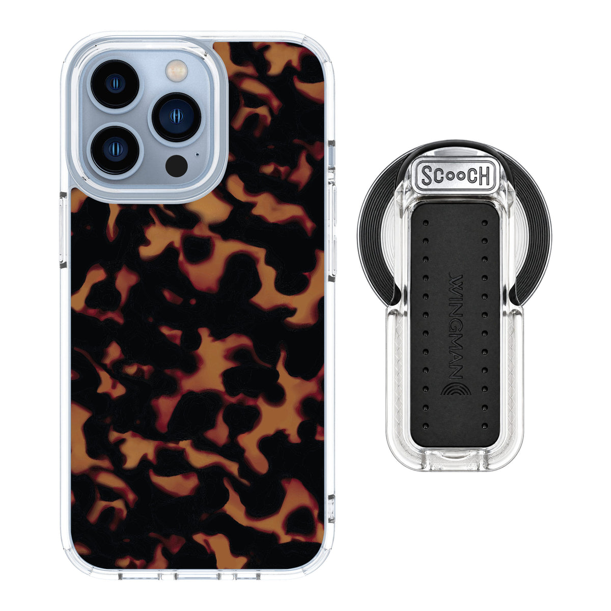 Scooch MagCase Tortoise Shell for iPhone 13 Pro — MagSafe Wingback Bundle - Clear