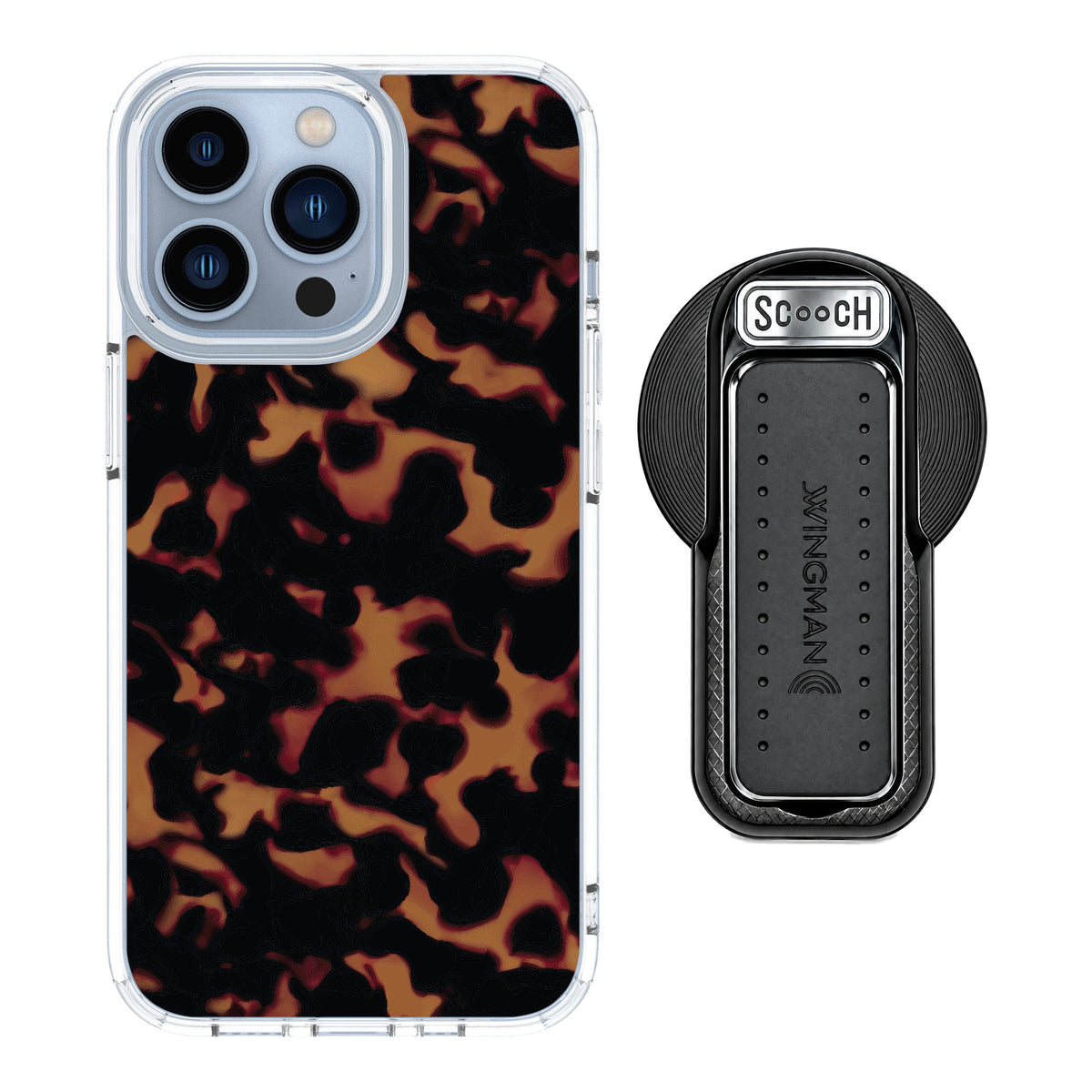 Scooch MagCase Tortoise Shell for iPhone 13 Pro — MagSafe Wingback Bundle - Black