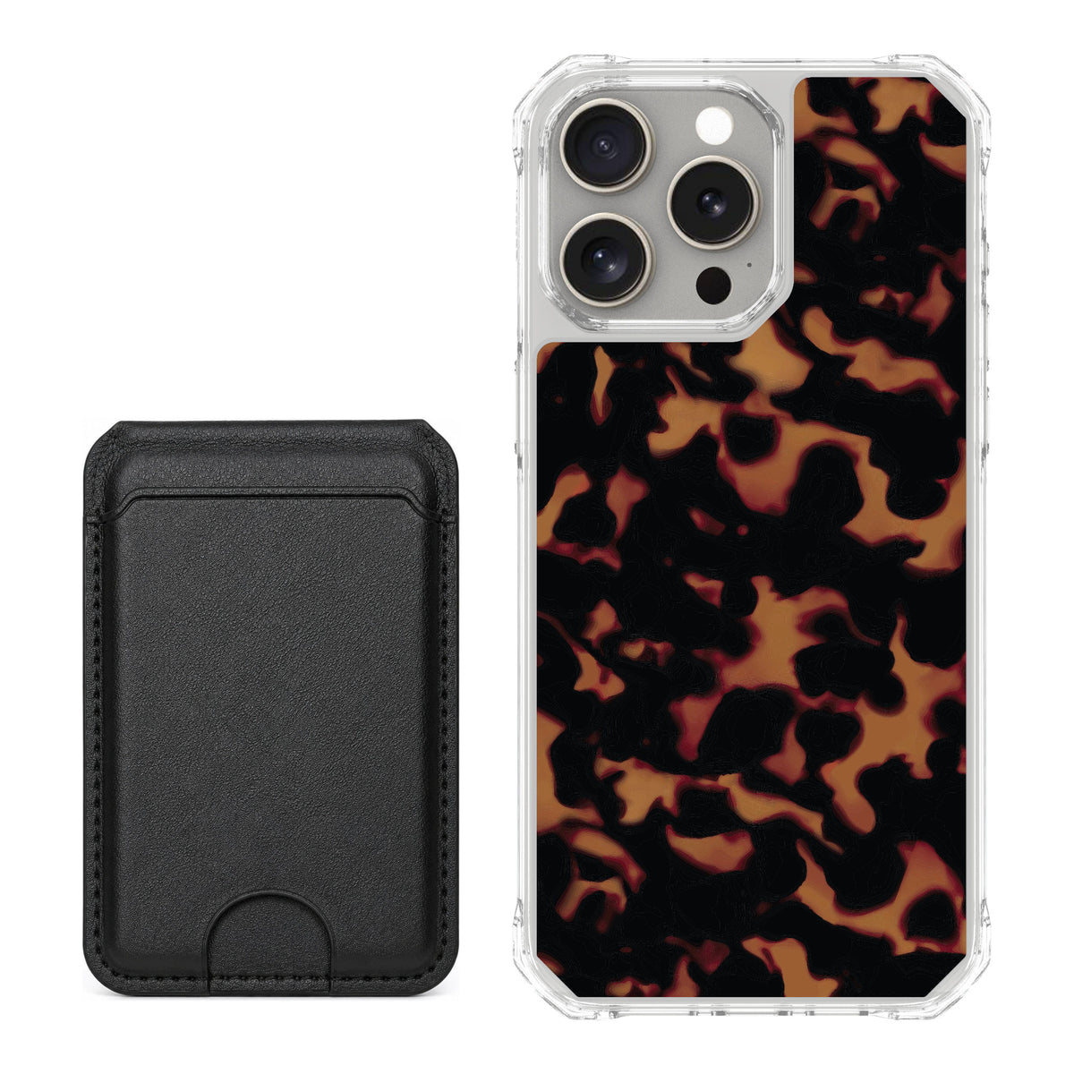 Scooch MagCase Tortoise Shell for iPhone 15 Pro Max — Black MagWallet Bundle