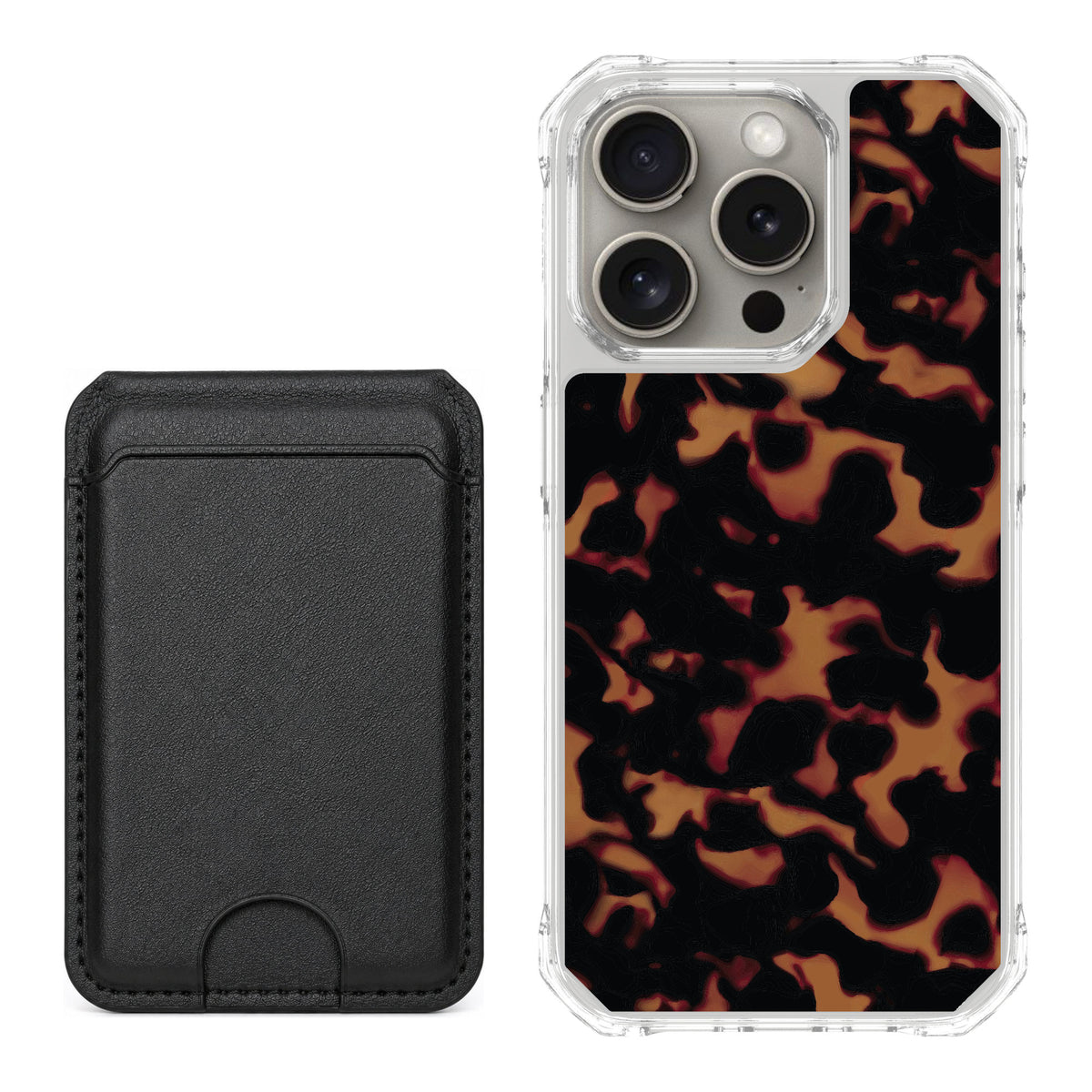 Scooch MagCase Tortoise Shell for iPhone 15 Pro — Black MagWallet Bundle