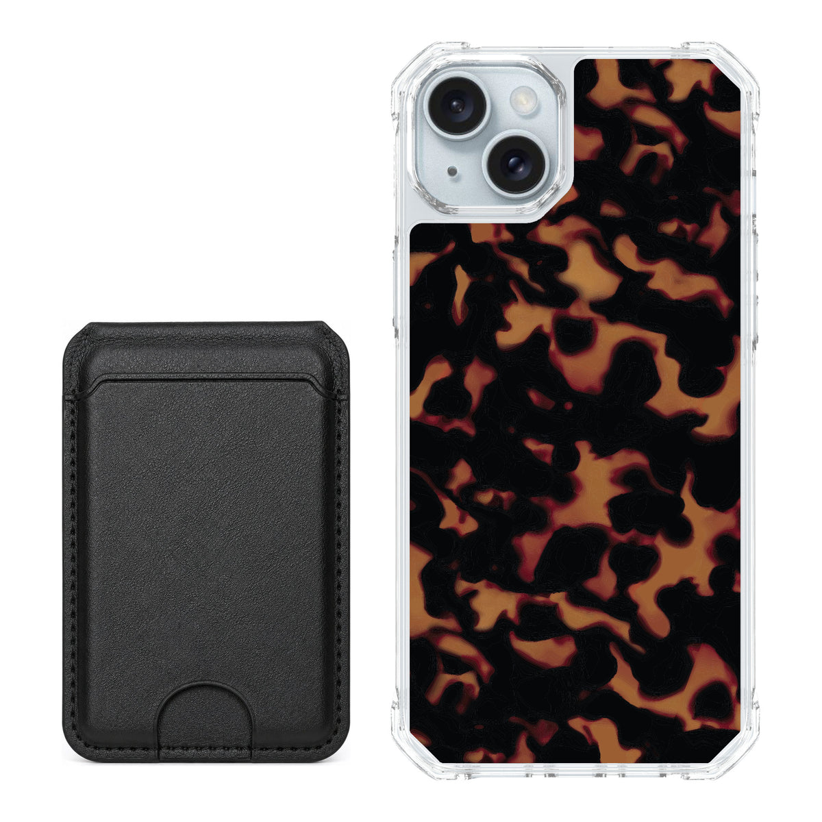 Scooch MagCase Tortoise Shell for iPhone 15 Plus — Black MagWallet Bundle