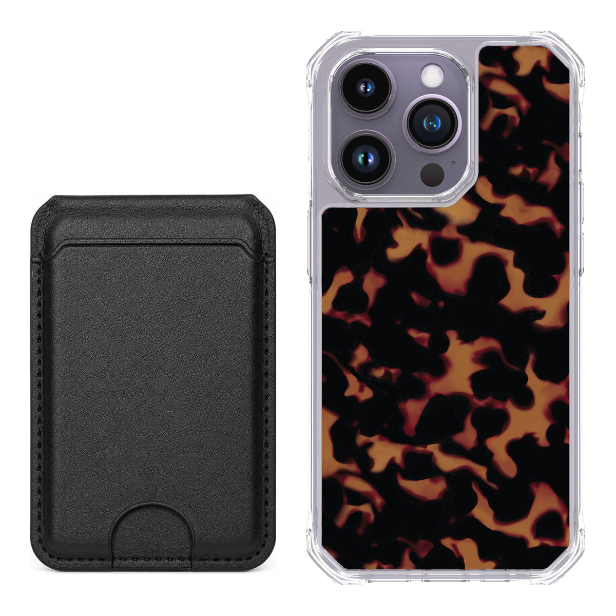 Scooch MagCase Tortoise Shell for iPhone 14 Pro — Black MagWallet Bundle