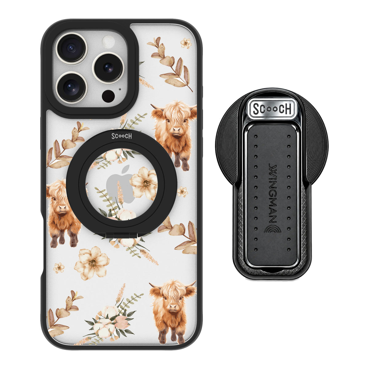 Scooch MagCase Baby Cow for iPhone 16 Pro Max — MagSafe Wingback Bundle - Black
