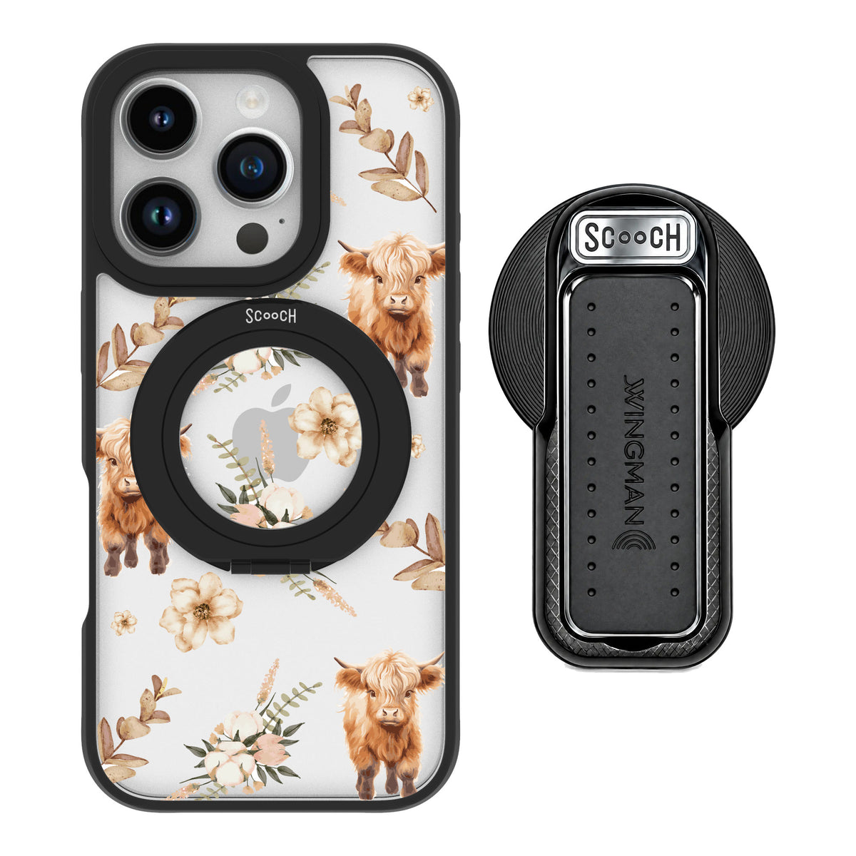 Scooch MagCase Baby Cow for iPhone 16 Pro — MagSafe Wingback Bundle - Black