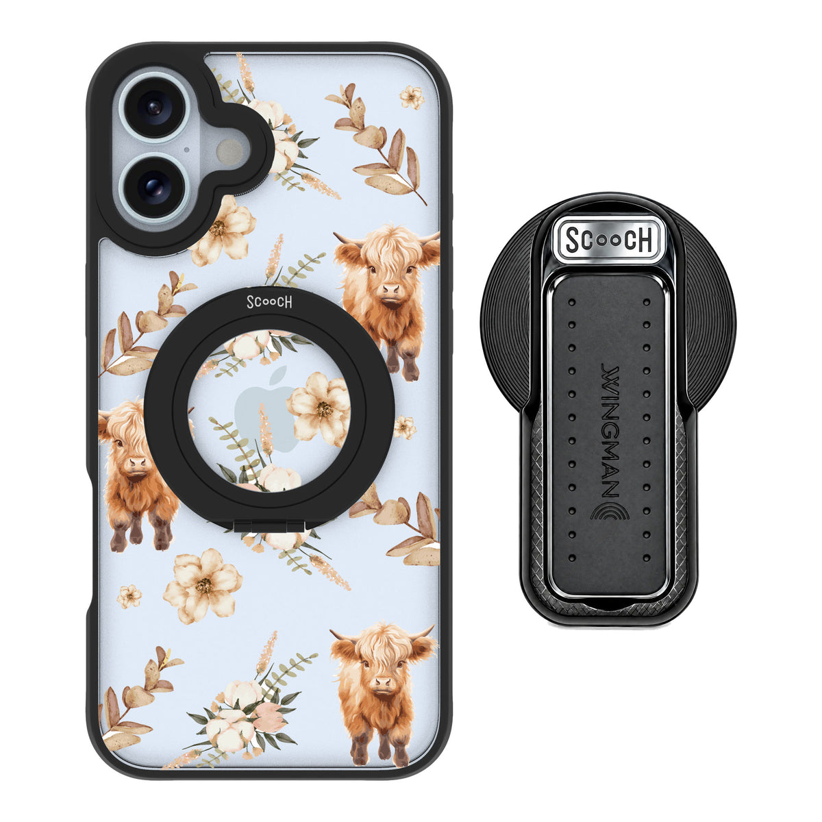 Scooch MagCase Baby Cow for iPhone 16 Plus — MagSafe Wingback Bundle - Black