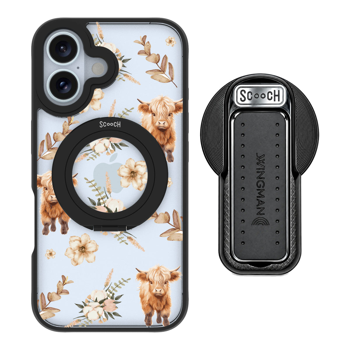 Scooch MagCase Baby Cow for iPhone 16 — MagSafe Wingback Bundle - Black