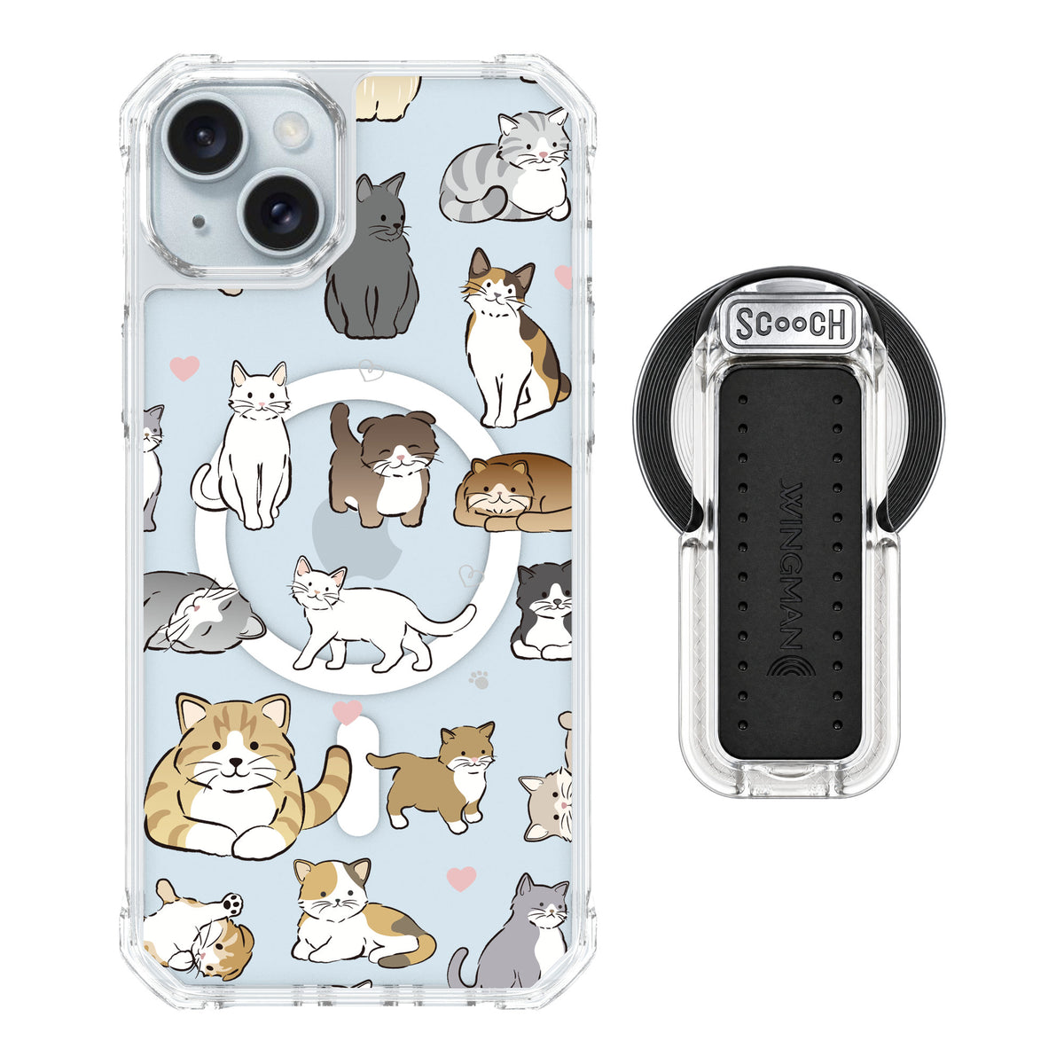 Scooch MagCase Cat Party for iPhone 14 Plus — MagSafe Wingback Bundle - Clear