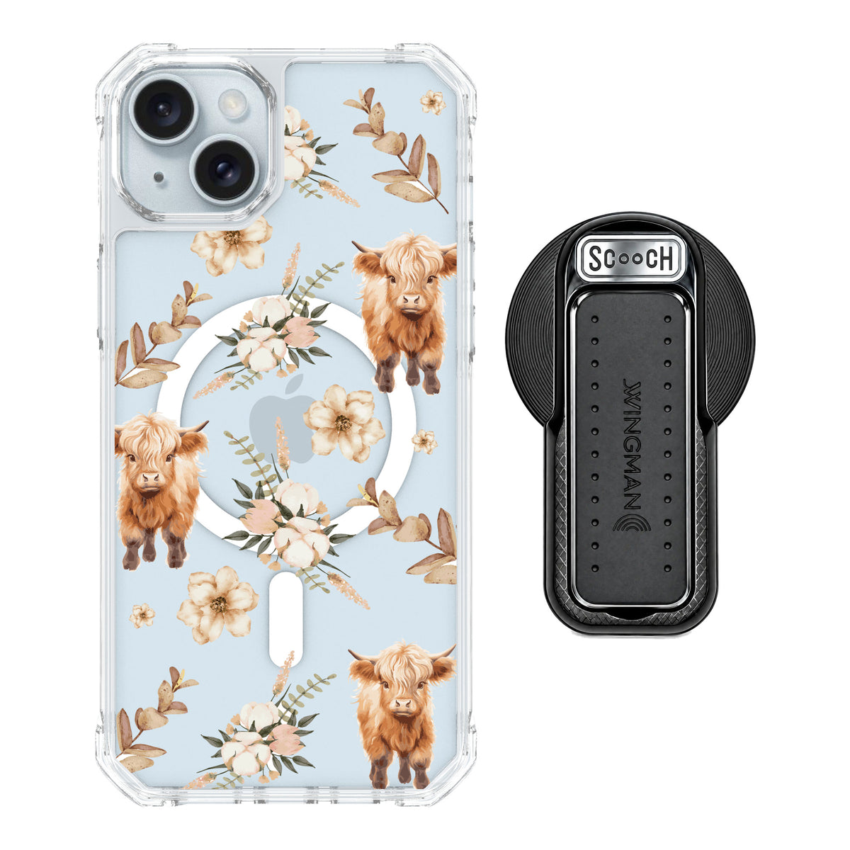 Scooch MagCase Baby Cow for iPhone 15 Plus — MagSafe Wingback Bundle - Black