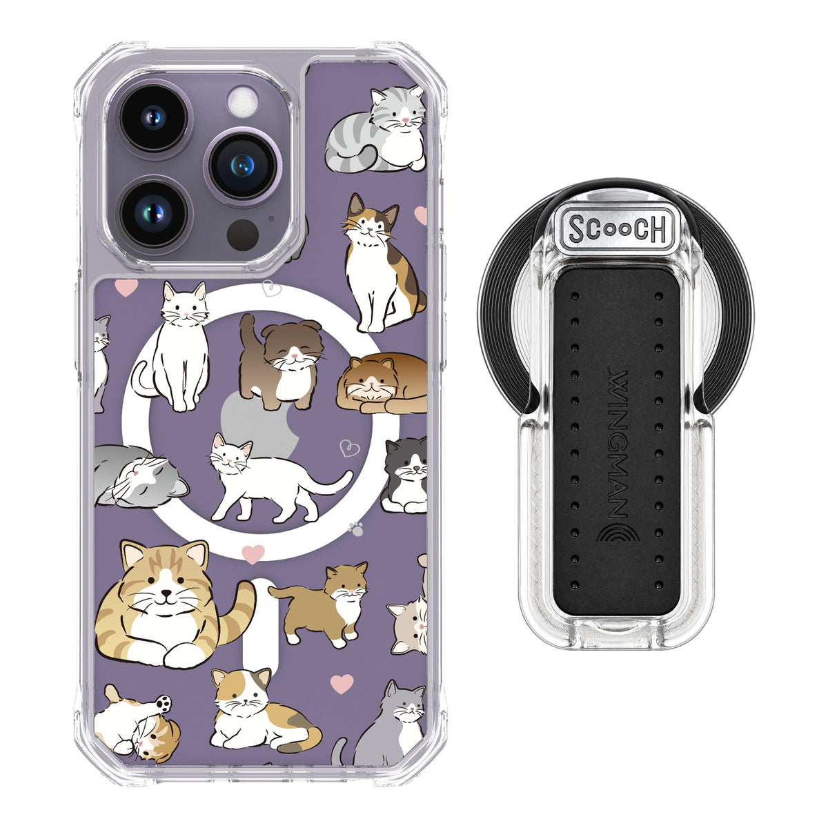 Scooch MagCase Cat Party for iPhone 14 Pro — MagSafe Wingback Bundle - Clear