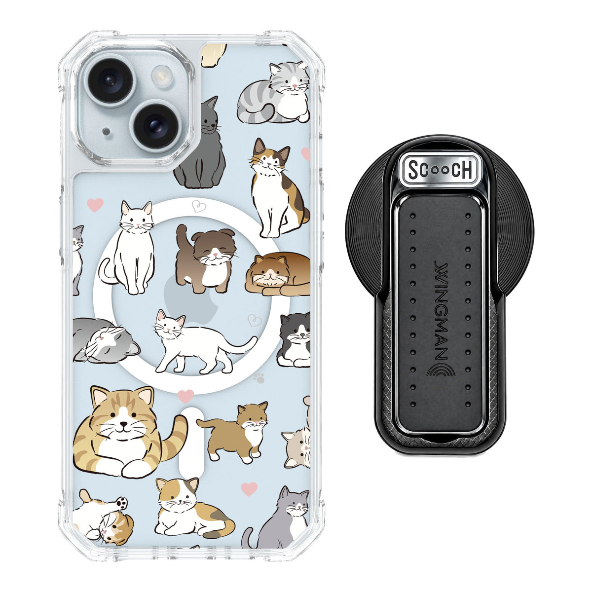 Scooch MagCase Cat Party for iPhone 15 — MagSafe Wingback Bundle - Black