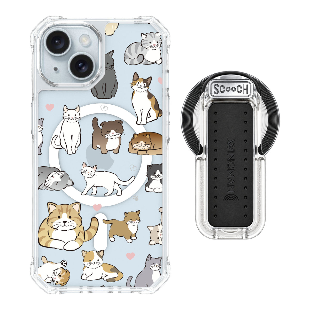 Scooch MagCase Cat Party for iPhone 15 — MagSafe Wingback Bundle - Clear
