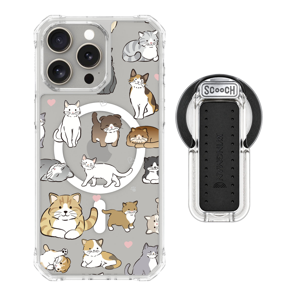 Scooch MagCase Cat Party for iPhone 15 Pro Max — MagSafe Wingback Bundle - Clear