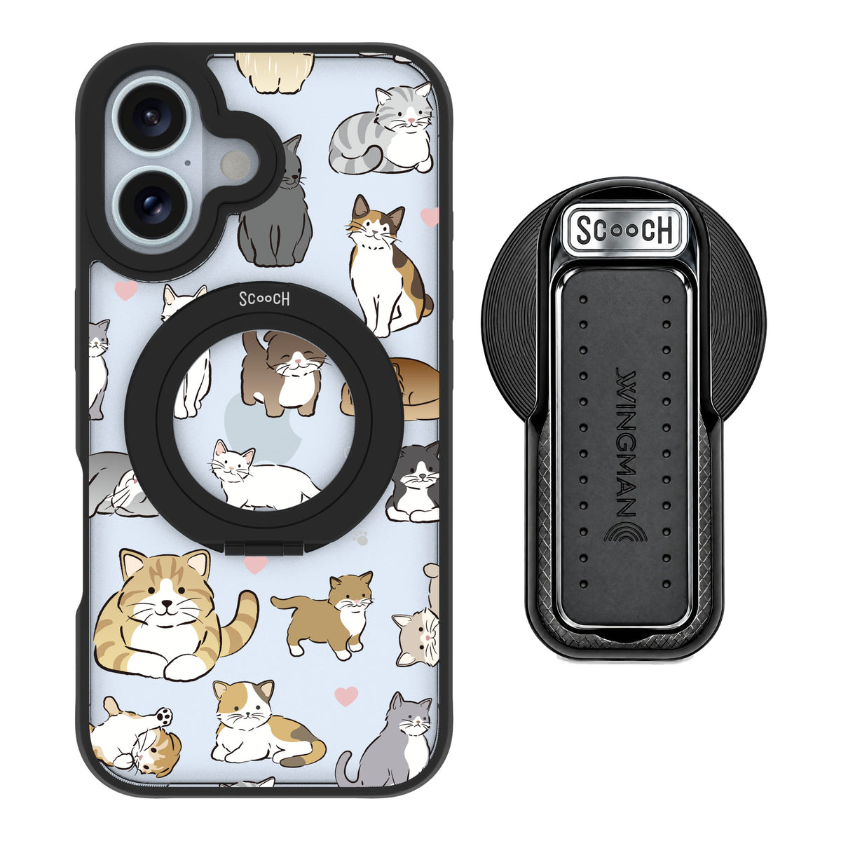 Scooch MagCase Cat Party for iPhone 16 — MagSafe Wingback Bundle - Black